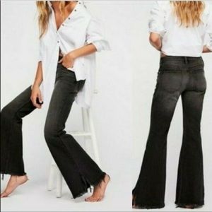 We The Free People Vintage High Rise Raw Hem Black Flare Jeans 30